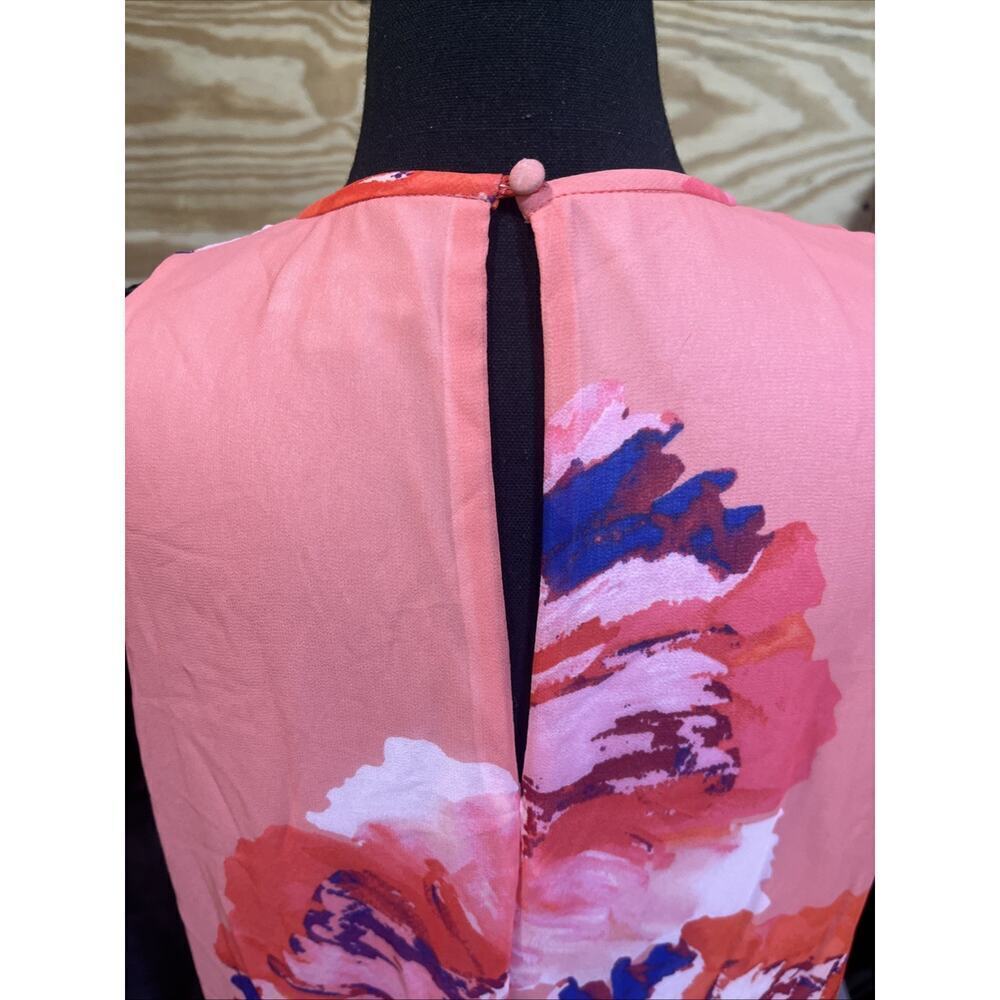 Calvin Klein Womens Floral A-Line Maxi Dress Sz 12 Coral Orange Shower Wedding - Picture 9 of 15